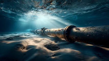 Underwater pipeline inspection ocean depths photography industrial environment serene viewpoint