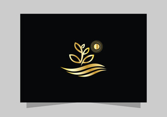 Agriculture and Farming Field , Eco-Friendly Plant luxurious icon, golden Farm Field logo vector design