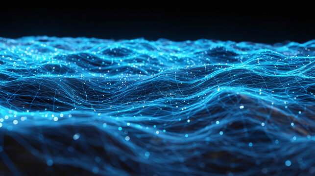 An abstract digital ocean waves with lights