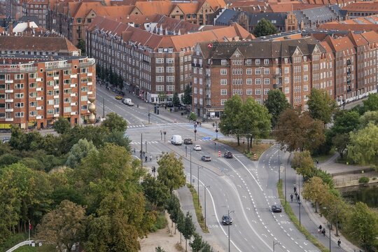 View from Vor Frelsers Kirke to Torvegade and the Amagerbro Vest neighbourhood, Copenhagen, Denmark