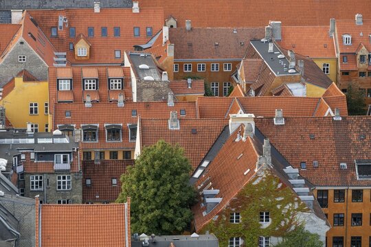 View from the Vor Frelsers Kirke to the old town centre of Christianshavn, Copenhagen, Denmark