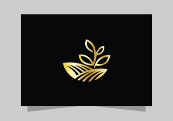Agriculture and Farming Field , Eco-Friendly Plant luxurious icon, golden Farm Field logo vector design