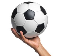 Fototapeta premium Hand holding classic soccer ball isolated object