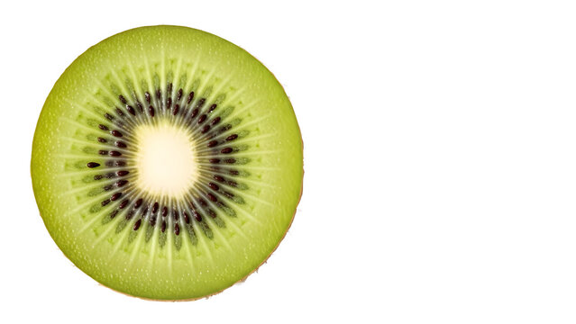 Vibrant cross section of a fresh kiwi fruit on black background