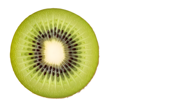 Vibrant cross section of a fresh kiwi fruit on black background