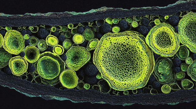Microscopic view of cellular structures showing a high level of detail, a science exploration