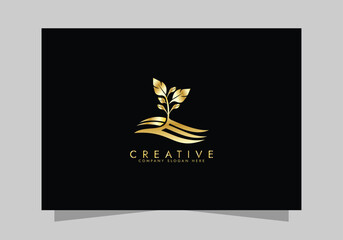 Agriculture and Farming Field , Eco-Friendly Plant luxurious icon, golden Farm Field logo vector design