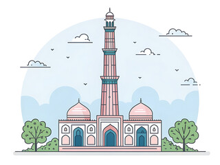 Qutub Minar in pastel tones, simple lines