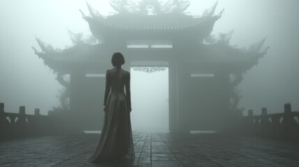 Woman in mist