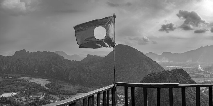 Panorama of Vang Vieng and the Kart landscape from Pha Ngern View Point, Vientiane Province, Laos