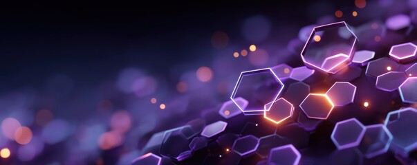 Fototapeta premium Purple futuristic background with glowing hexagons and digital lights for technology and science themes