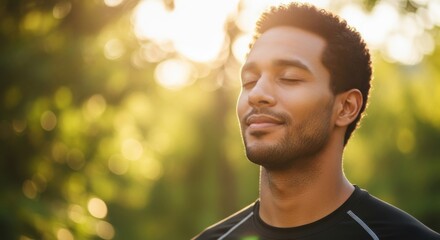 Man with closed eyes basking in golden sunlight