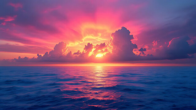 Vivid glowing ocean horizon blending with a soft gradient sky - Powered by Adobe