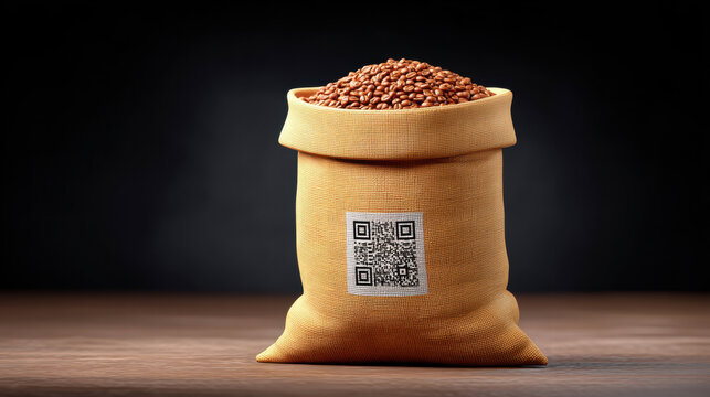 Blockchain technology in coffee export ensures secure tracking of beans in burlap sack for quality control - Powered by Adobe