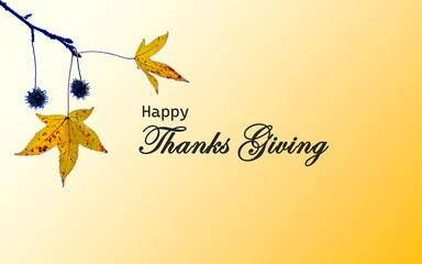Elegant Thanksgiving greeting card featuring autumn leaves and warm golden background, perfect for holiday wishes, social media posts, festive invitations, seasonal marketing, ads, banners and print.