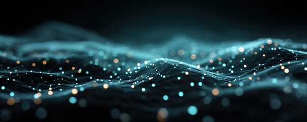 Abstract digital network background with glowing connected dots and blue waves