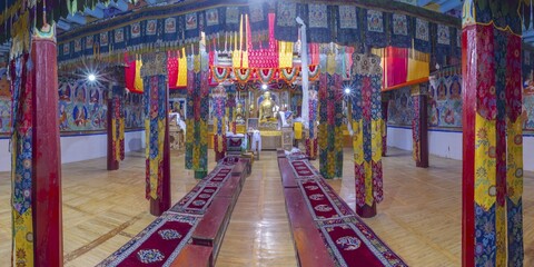Dukhang, prayer and meeting room, Diskit Monastery, near Hunder, Nubra Valley, Ladakh, Jammu and Kashmir, Indian Himalayas, North India, India