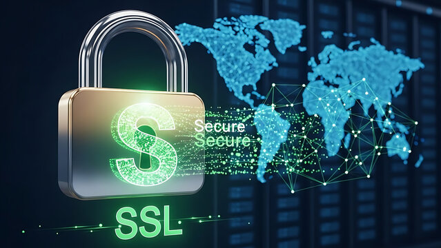 SSL security concept with secure socket layer encryption, data protection, secure connection and website security technology
