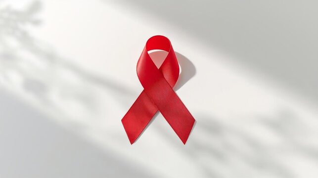 Red ribbon symbol for AIDS awareness and HIV support icon, charity illustration