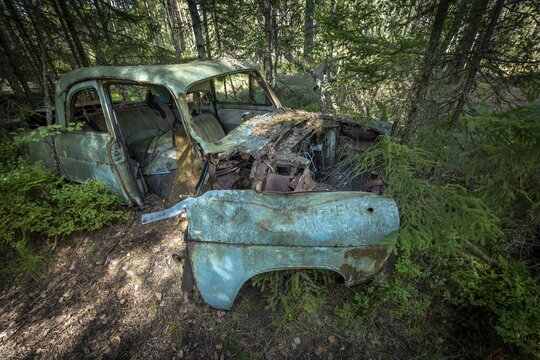 Ancient scrap car, Kyrk&ouml; Mosse car graveyard, Ryd, Tingsryd, Kronobergs l&auml;n, Sweden