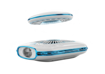 White and blue floating air purifier isolated on transparent background for home and office use