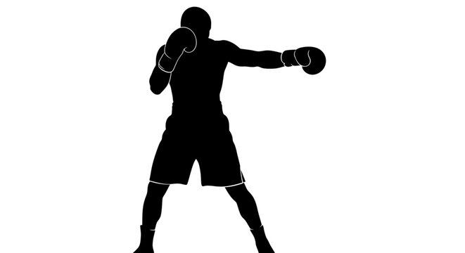 Dynamic boxer silhouette delivering a powerful punch, perfect for sports branding, fitness promotions, and high-energy campaigns needing strength and focus