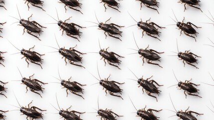 Grid pattern of crickets on white background