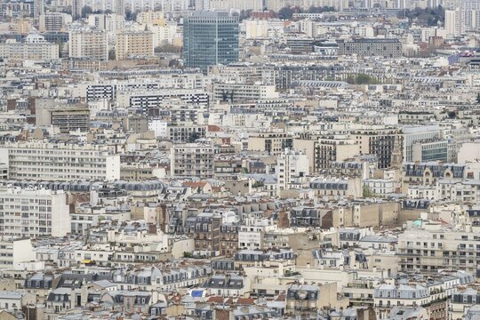 View from the height of the Eiffel Tower to the city centre, Paris, &Icirc;le-de-France, France