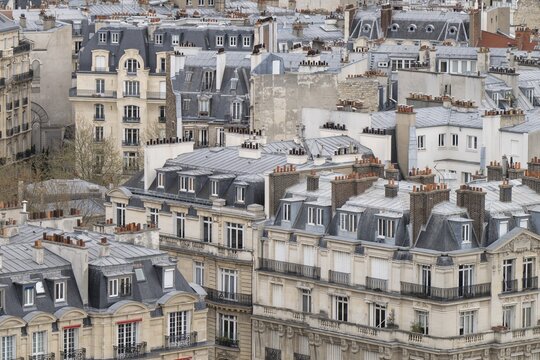 View of Belle &Eacute;poque houses from the Eiffel Tower, Paris, &Icirc;le-de-France, France