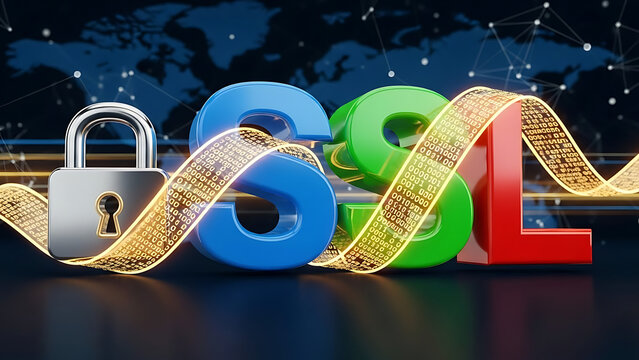 SSL security concept with secure socket layer encryption, data protection, secure connection and website security technology
