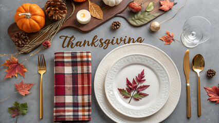 Elegant thanksgiving table setting with autumnal decor pumpkins pinecones and festive napkin ready for a holiday feast