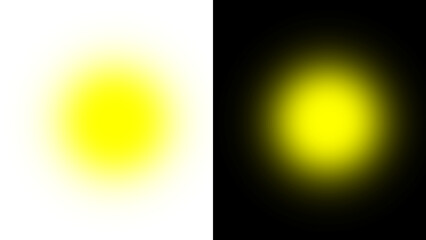 Two yellow circles one solid and one blurred against a black background in a digital rendering