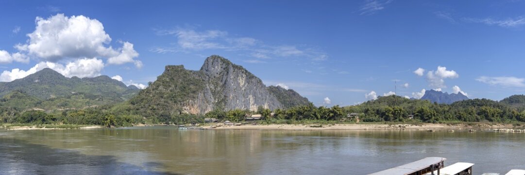 Panorama over the Mekong at the Pak Ou Caves, Luang Prabang Province, Laos