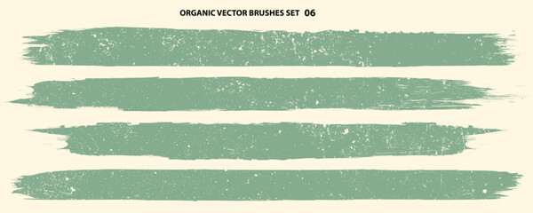 Grunge Handmade Eco Paint Roller Set. Organic Vector brush Strokes . Distressed banner . Green highlight markers. Paintbrush collection for ecology products . Dry border in Green. Bulge lines 