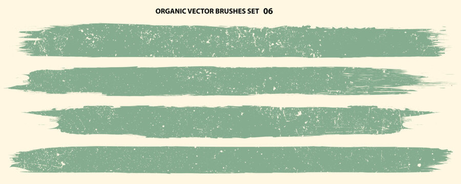 Grunge Handmade Eco Paint Roller Set. Organic Vector brush Strokes . Distressed banner . Green highlight markers. Paintbrush collection for ecology products . Dry border in Green. Bulge lines 