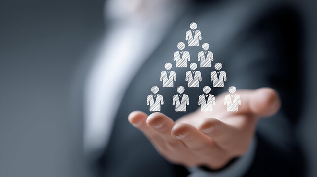 A business professional holds a hand-drawn representation of people, symbolizing teamwork, collaboration, and leadership in an organization.