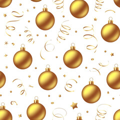 Seamless pattern of golden christmas ornament ball decoration