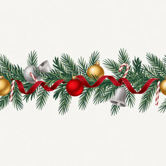 Christmas garland border with ornament and candy cane