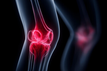 A detailed illustration of knee joints highlighting inflammation, showcasing anatomy and health issues relating to joints.