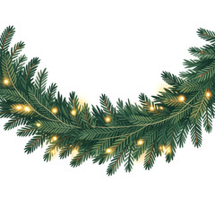 Christmas fir garland with warm string light decoration