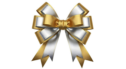 Elegant gold and silver ribbon bow for gift wrapping isolated on transparent background