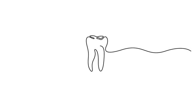 Self animated continuous one line drawing of a tooth minimalist style illustration. Full length single line animation