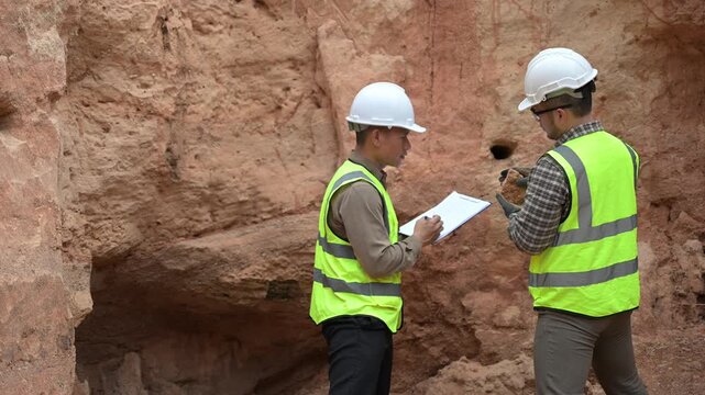 Geologist surveying mine,Explorers collect soil samples to look for minerals, A geologist is a scientist who studies the Earth's physical structure and substances