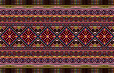 Mexican indian design with tribal ethnic themes on a geometric seamless background Beautiful textile print with native American tribal elements in an ethnic traditional style. Folk fashion from Mexico