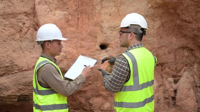 Geologist surveying mine,Explorers collect soil samples to look for minerals, A geologist is a scientist who studies the Earth's physical structure and substances