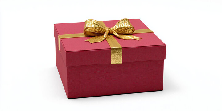 red gift box adorned with a shiny gold bow, vibrant contrast against a white background, flat design aesthetic, suitable for marketing campaigns, holiday promotions, and social media graphics