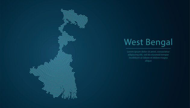west bengal state of India, map contour with abstract circular line pattern