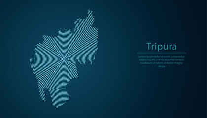 Tripura state of India, map contour with abstract circular line pattern