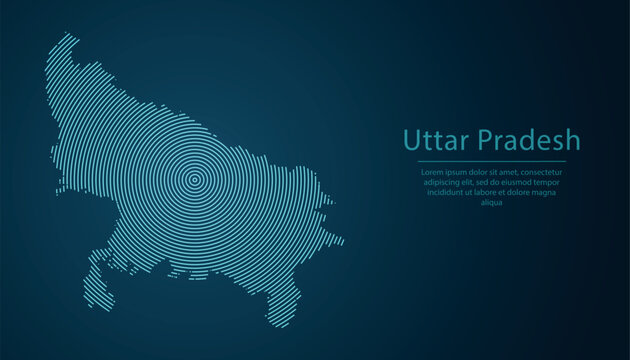 uttar pradesh state of India, map contour with abstract circular line pattern