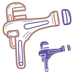 Illustration of adjustable wrench with outlines and simple details for a plumbing project and home improvement needs for fixing pipes